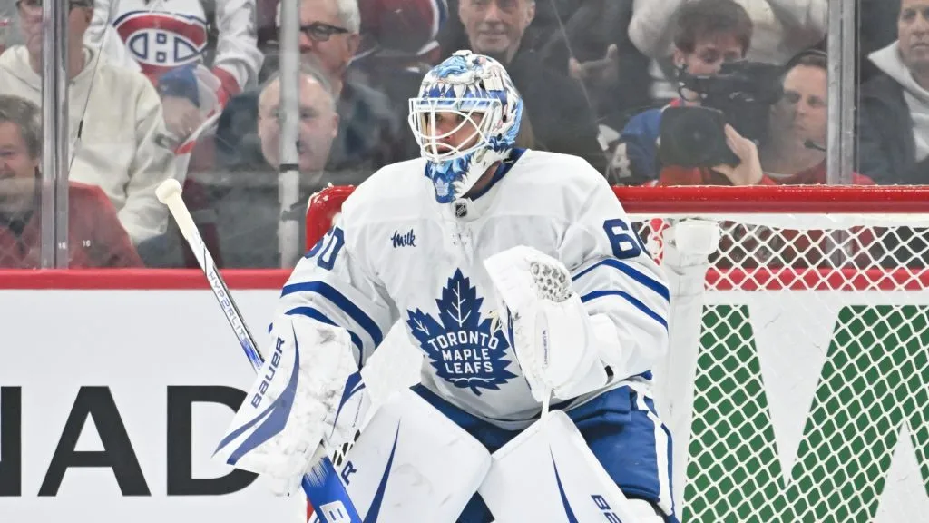 Joseph Woll #60 of the Toronto Maple Leafs tends the net during the first period against the Montreal Canadiens at the Bell Centre on January 18, 2025 in Montreal, Quebec, Canada.
