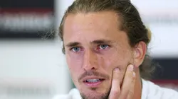 Alexander Zverev speaks during a press conference.