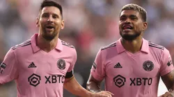 Josef Martínez #17 of Inter Miami CF celebrates with Lionel Messi #10 after a goal in the first half during the Leagues Cup 2023 semifinals match Philadelphia Union.
