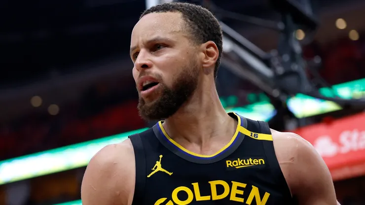 Stephen Curry #30 of the Golden State Warriors reacts against the Houston Rockets after making a shot during the fourth quarter in Game Seven of the Western Conference First Round NBA Playoffs at Toyota Center on May 04, 2025 in Houston, Texas.