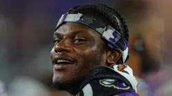 Lamar Jackson #8 of the Baltimore Ravens looks on from the sidelines during the second half against the Tennessee Titans at M&T Bank Stadium on August 11, 2022 in Baltimore, Maryland.