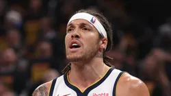 Aaron Gordon #32 of the Denver Nuggets reacts during the first quarter of Round Two Game One of the 2025 NBA Playoffs O