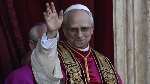 The newly elected Pontiff, Pope Leo XIV is seen for the first time from the Vatican balcony on May 8, 2025 in Vatican City, Vatican. Cardinal Robert Prevost will be known as Pope Leo XIV.