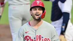 Trea Turner celebrates after hitting a home run on May 07, 2025 in Tampa, Florida.