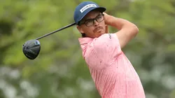 Rickie Fowler of the United States hits his tee shot on the 12th hole during the second round of the Texas Children's Houston Open 2025 at Memorial Park Golf Course on March 28, 2025.