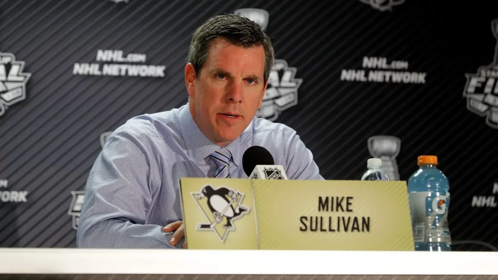 Mike Sullivan of the Pittsburgh Penguins talks with the media during a press conference after Game Three of the 2016 NHL Stanley Cup Final at SAP Center on June 4, 2016. (Source: Bruce Bennett/Getty Images)