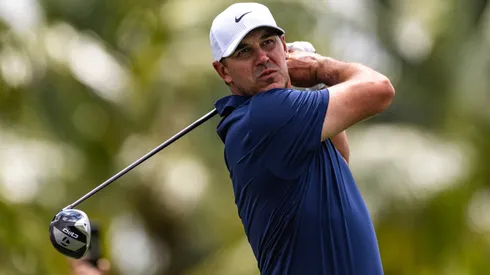 Captain Brooks Koepka of Smash GC hits his shot from the second tee during Day Three of LIV Golf Miami at Trump National Doral Miami on April 06, 2025.