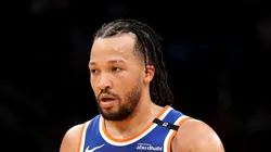 Jalen Brunson #11 of the New York Knicks reacts against the Boston Celtics during the third quarter in Game One of the Eastern Conference Second Round NBA Playoffs