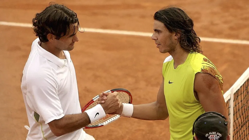 Roger Federer and Rafael Nadal after the 2006 Rome final (Clive Brunskill/Getty Images)
