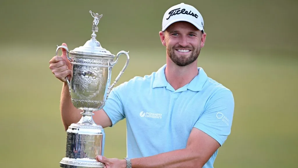 Wyndham Clark of the United States poses with the trophy after winning the 123rd U.S. Open Championship at The Los Angeles Country Club on June 18, 2023. (Source: Ross Kinnaird/Getty Images)