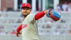 Taijuan Walker #99 of the Philadelphia Phillies pitches in the first inning against the Atlanta Braves at Truist Park on April 09, 2025 in Atlanta, Georgia.