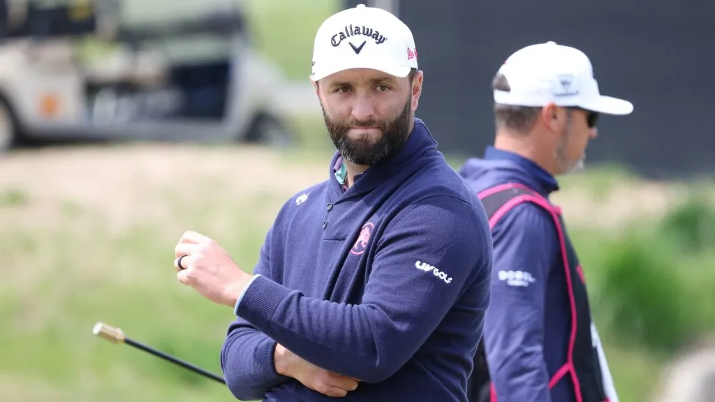 Jon Rahm of Legion XIII reacts after a putt on the 10th green on day one of LIV Golf Korea at Jack Nicklaus GC Korea on May 02, 2025. (Source: Chung Sung-Jun/Getty Images)