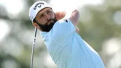 Jon Rahm of Spain plays his shot from the third tee during the third round of the 2025 Masters Tournament at Augusta National Golf Club on April 12, 2025.