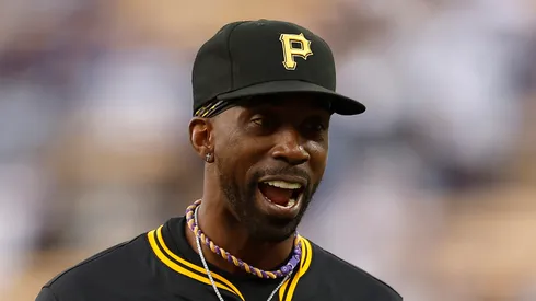 Andrew McCutchen before a game vs the Dodgers on April 25, 2025 in Los Angeles.
