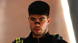 Carlos Alcaraz of Spain looks on before walking out on court prior to the Men's Singles Second Round match against Dusan Lajovic during the Masters of Rome.
