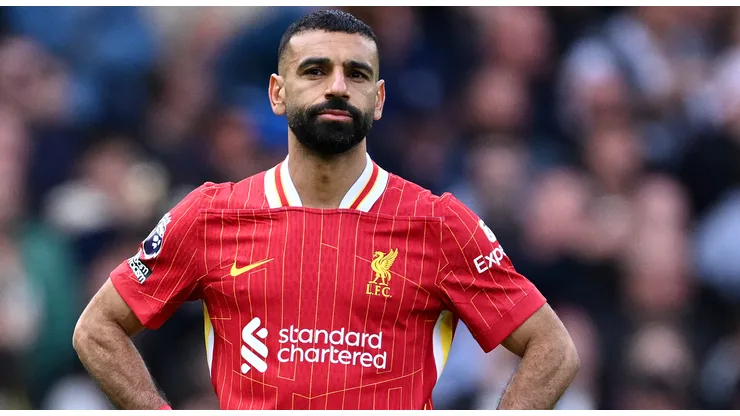 Mohamed Salah of Liverpool looks dejected after Jarell Quansah of Liverpool (not pictured) scores an own goal, the second goal for Chelsea, during the Premier League match between Chelsea FC and Liverpool FC at Stamford Bridge on May 04, 2025 in London, England.