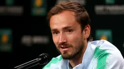 Daniil Medvedev fields questions from the media during the BNP Paribas Open at Indian Wells Tennis Garden.
