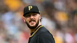 Paul Skenes #30 of the Pittsburgh Pirates walks to the dugout after the seventh inning against the Cleveland Guardians at PNC Park on April 19, 2025 in Pittsburgh, Pennsylvania.