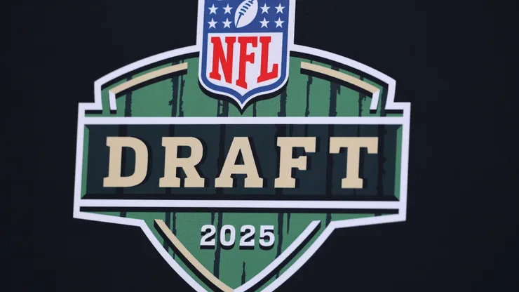 A general view of the Draft logo is seen prior to the first round of the 2025 NFL Draft at Lambeau Field on April 24, 2025 in Green Bay, Wisconsin.