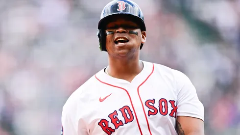 Rafael Devers #11 of the Boston Red Sox stands on deck in the first inning against the Texas Rangers at Fenway Park on May 08, 2025 in Boston, Massachusetts.