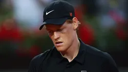 Jannik Sinner of Italy celebrates a point during his Men's Singles Second Round match against Mariano Navone of Argentina during Rome Open.