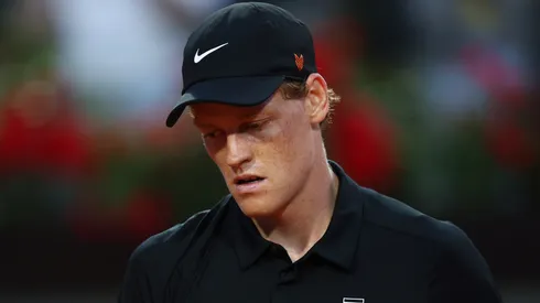 Jannik Sinner of Italy celebrates a point during his Men's Singles Second Round match against Mariano Navone of Argentina during Rome Open.