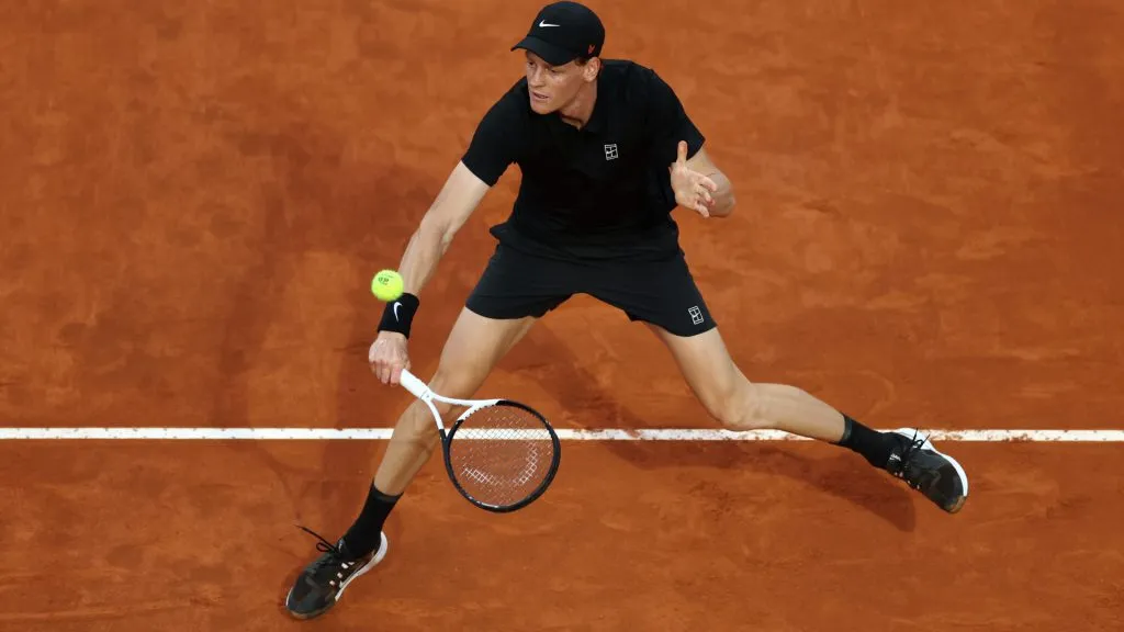 Jannik Sinner of Italy hits a backhand during his Men’s Singles Second Round match against Mariano Navone of Argentina during the Rome Open. (Dan Istitene/Getty Images)