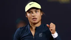 Emma Raducanu of Great Britain celebrates a point during her Women's Singles Round of 128 match against Maya Joint of Australia during the Rome Open.