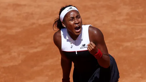 Coco Gauff of United States celebrates against Magda Linette of Poland in the Women's Singles Third Round match during Day Seven of the Internazionali BNL D'Italia 2025 at Foro Italico on May 11, 2025 in Rome, Italy.