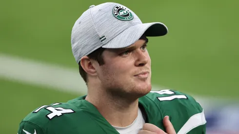Sam Darnold #14 of the New York Jets looks on during a game against the Los Angeles Rams at SoFi Stadium on December 20, 2020 in Inglewood, California.