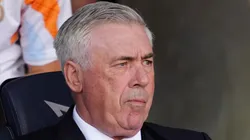 Carlo Ancelotti, Head Coach of Real Madrid, looks on prior to the LaLiga match between FC Barcelona and Real Madrid CF at Estadi Olimpic Lluis Companys on May 11, 2025 in Barcelona, Spain.