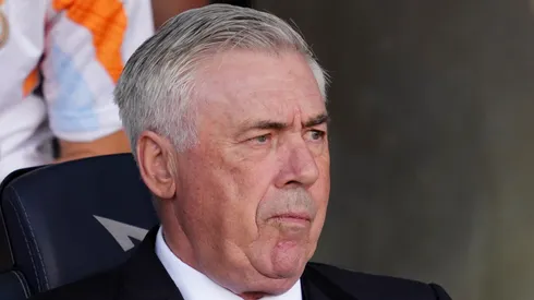 Carlo Ancelotti, Head Coach of Real Madrid, looks on prior to the LaLiga match between FC Barcelona and Real Madrid CF at Estadi Olimpic Lluis Companys on May 11, 2025 in Barcelona, Spain.