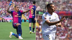 Raphinha and Kylian Mbappe celebrating their goals in the Clasico