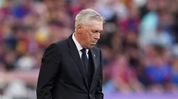 Carlo Ancelotti, Head Coach of Real Madrid, looks dejected during the LaLiga match between FC Barcelona and Real Madrid CF at Estadi Olimpic Lluis Companys on May 11, 2025 in Barcelona, Spain.