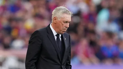 Carlo Ancelotti, Head Coach of Real Madrid, looks dejected during the LaLiga match between FC Barcelona and Real Madrid CF at Estadi Olimpic Lluis Companys on May 11, 2025 in Barcelona, Spain.