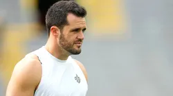 Derek Carr #4 of the New Orleans Saints look on prior to a game against the Green Bay Packers at Lambeau Field on September 24, 2023 in Green Bay, Wisconsin.