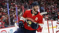 Matthew Tkachuk #19 of the Florida Panthers scores a first period goal against the Carolina Hurricanes in Game Four of the Eastern Conference Finals of the 2023 Stanley Cup Playoffs at FLA Live Arena on May 24, 2023 in Sunrise, Florida.