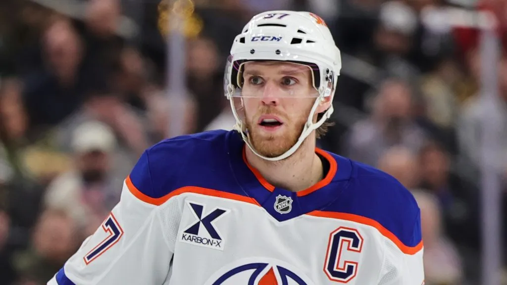 Connor McDavid #97 of the Edmonton Oilers waits for a faceoff in the second period of a game against the Vegas Golden Knights at T-Mobile Arena on December 03, 2024 in Las Vegas, Nevada. The Golden Knights defeated the Oilers 1-0.