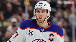 Connor McDavid #97 of the Edmonton Oilers waits for a faceoff in the second period of a game against the Vegas Golden Knights at T-Mobile Arena on December 03, 2024 in Las Vegas, Nevada.