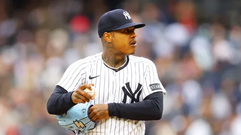 Marcus Stroman #0 of the New York Yankees reacts in the first inning against the Milwaukee Brewers at Yankee Stadium on March 30, 2025 in New York City.