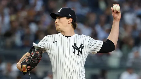 Max Fried #54 of the New York Yankees pitches against the San Diego Padres during their game at Yankee Stadium on May 07, 2025 in New York City.
