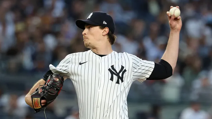 Max Fried #54 of the New York Yankees pitches against the San Diego Padres during their game at Yankee Stadium on May 07, 2025 in New York City.