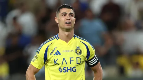 Cristiano Ronaldo of Al Nassr reacts after Karim Benzema of Al-Ittihad (not pictured) scores his team's first goal during the Saudi Pro League match between Al Nassr and Al Ittihad at Al-Awwal Park on May 07, 2025 in Riyadh, Saudi Arabia.
