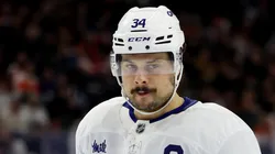 Auston Matthews #34 of the Toronto Maple Leafs looks on during a game against the Philadelphia Flyers at the Wells Fargo Center on January 07, 2025 in Philadelphia, Pennsylvania.