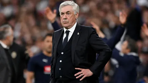 Carlo Ancelotti, Head Coach of Real Madrid, looks dejected during the LaLiga match between Real Madrid CF and Valencia CF at Estadio Santiago Bernabeu on April 05, 2025 in Madrid, Spain.