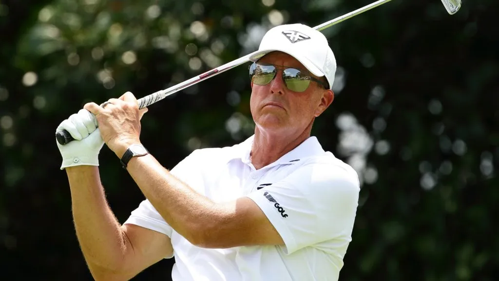 Phil Mickelson of HyFlyers GC in action during day one of the LIV Golf Invitational – Singapore at Sentosa Golf Club on April 28, 2023. (Source: Suhaimi Abdullah/Getty Images)
