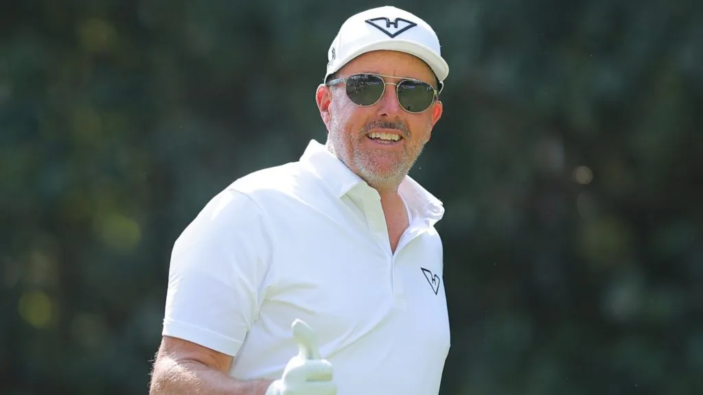 Phil Mickelson of HyFlyers GC greets fans during day two of LIV Golf Mexico City at Club de Golf Chapultepec on April 26, 2025. (Source: Hector Vivas/Getty Images)