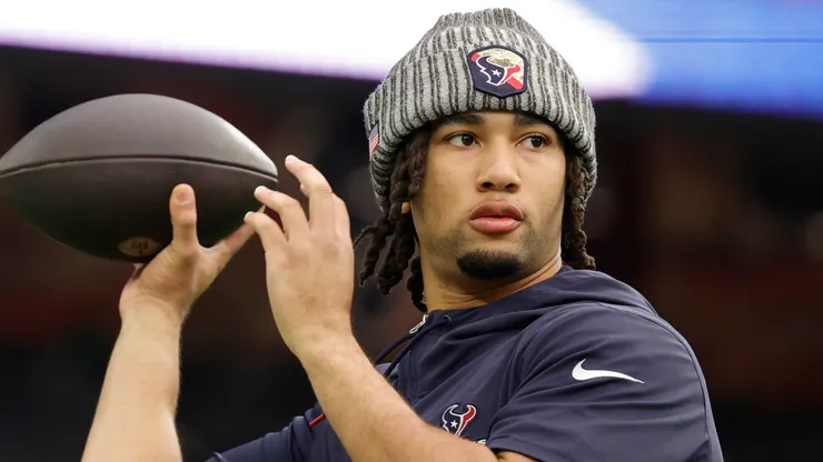C.J. Stroud #7 of the Houston Texans warms up prior to facing the Tennessee Titans at NRG Stadium on December 31, 2023 in Houston, Texas.