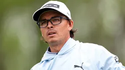 Rickie Fowler watches a tee shot on the 18th hole during the second round of the Truist Championship 2025 at The Wissahickon at Philadelphia Cricket Club on May 09, 2025.