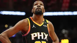 Kevin Durant #35 of the Phoenix Suns looks on while playing the Houston DynaHouston Rockets during the first half at Toyota Center on March 12, 2025 in Houston, Texas.